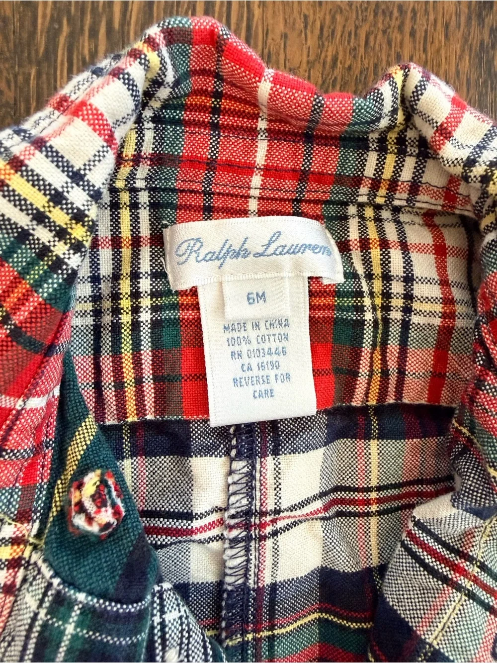 Ralph Lauren Christmas Red Green White Plaid Baby Onesie Shirt